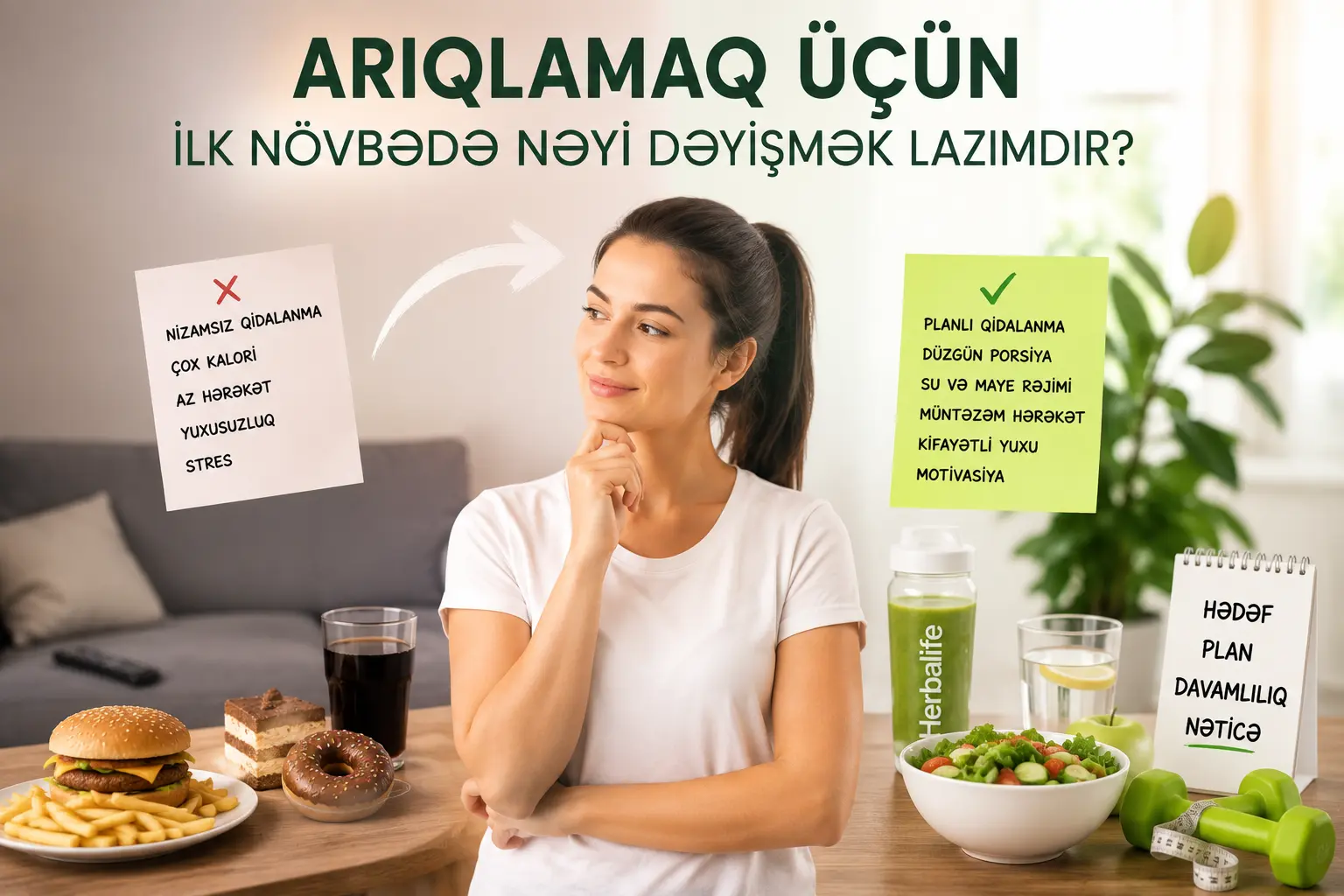Arıqlamaq üçün ilk növbədə nəyi dəyişmək lazımdır? Əlbətdə ki, balanslı qidalanmaya keçmək lazımdır