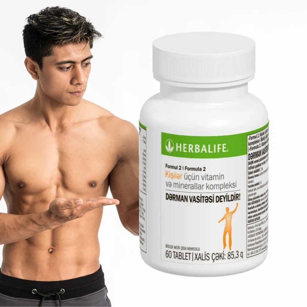 Formula 2. Kişilər üçün vitamin kompleksi kişi orqanizminin xüsusiyyətlərinə uyğunlaşdırılmış məhsuldur. Bu vitamin kompleksi Herbalife tərəfindən istehsal olunur və sağlam həyat tərzini uzunmüddətli yanaşma ilə dəstəkləmək məqsədi daşıyır.