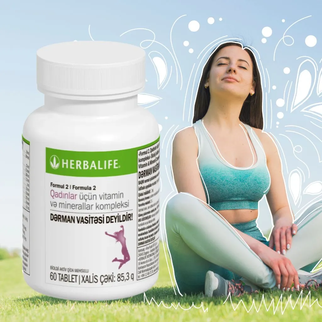 Formula 2 Qadınlar üçün vitamin kompleksi qadın orqanizminin gündəlik ehtiyaclarına uyğunlaşdırılmış, qidalanmanı tamamlayan vitamin kompleksidir və Herbalife tərəfindən istehsal olunur
